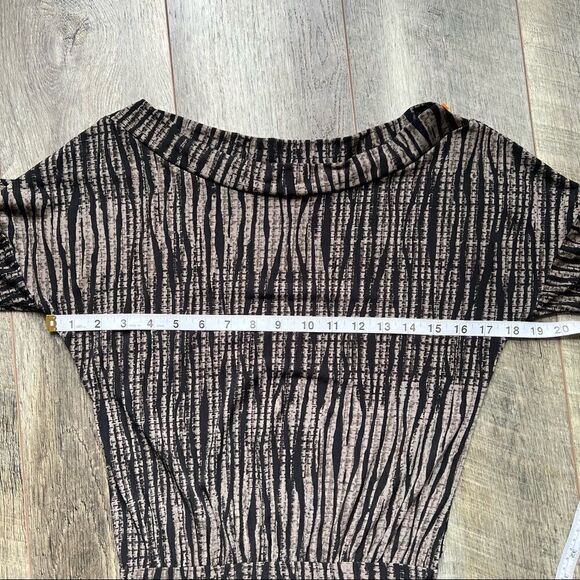 Evereve Peyton Jensen Black and Tan Pattern Dress Boat Neck Elastic Waist XS - Picture 5 of 8